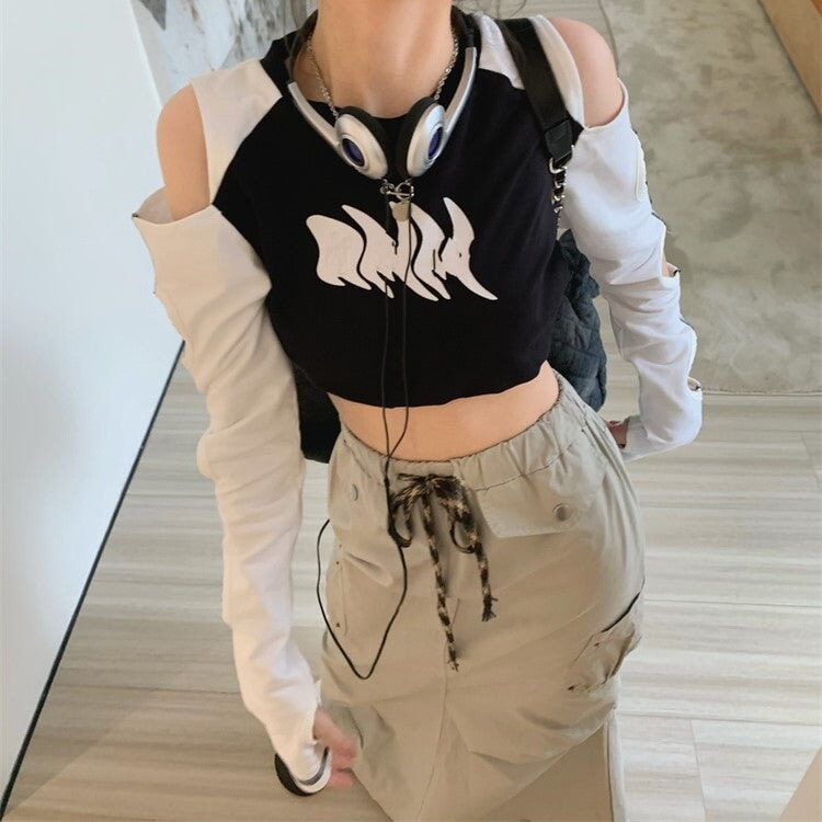 Stylish Hole Long Sleeves Flames Top-Kawaii Dream