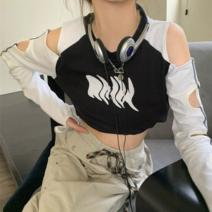 Stylish Hole Long Sleeves Flames Top-Kawaii Dream