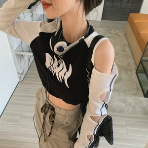 Stylish Hole Long Sleeves Flames Top-Kawaii Dream