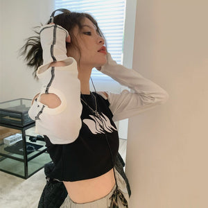 Stylish Hole Long Sleeves Flames Top-Kawaii Dream
