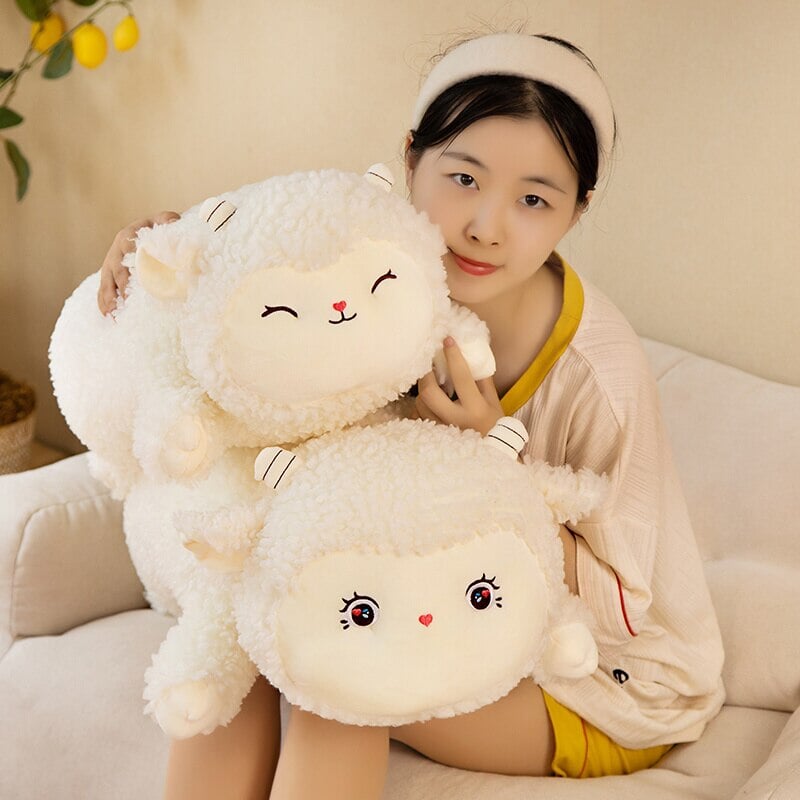 Sweet Fluffy Laying Lamb Snuggle Buddies-Kawaii Dream