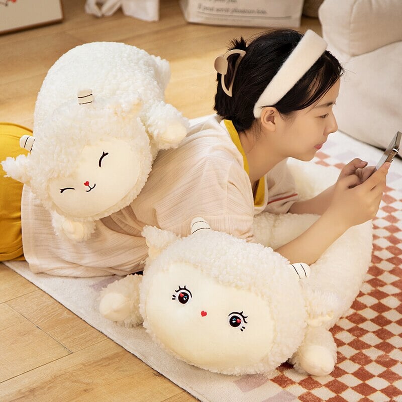 Sweet Fluffy Laying Lamb Snuggle Buddies-Kawaii Dream