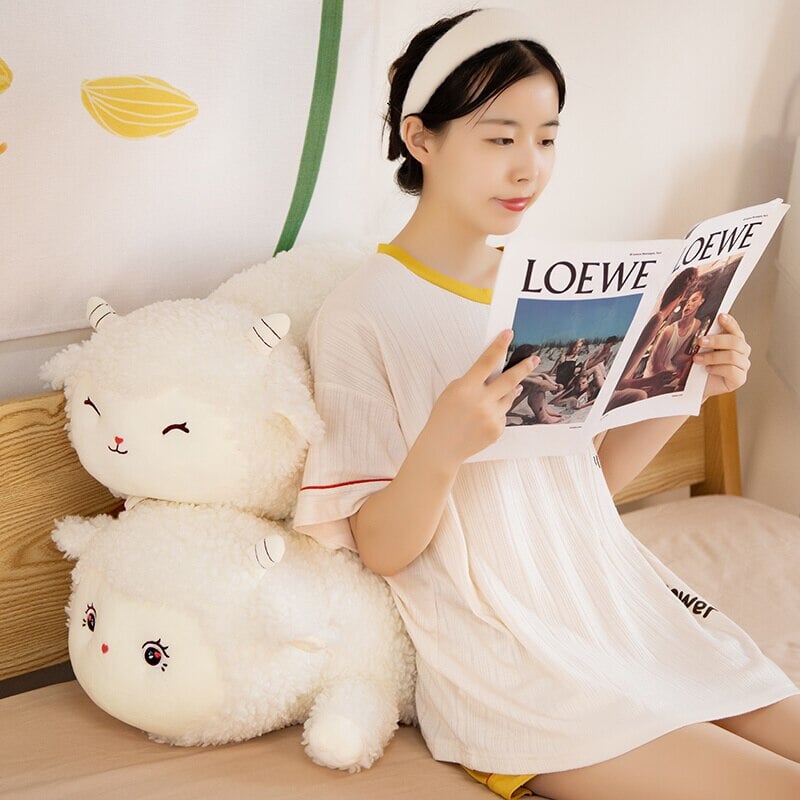 Sweet Fluffy Laying Lamb Snuggle Buddies-Kawaii Dream