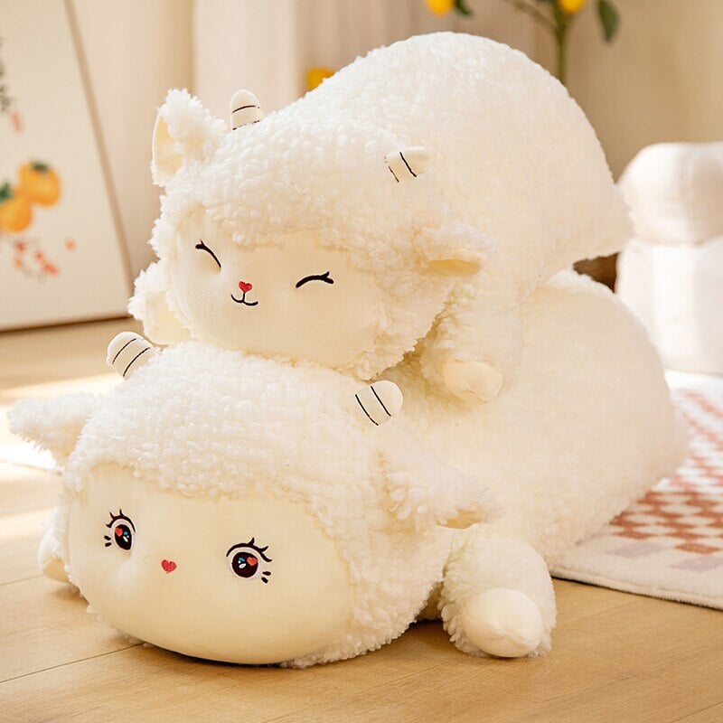 Sweet Fluffy Laying Lamb Snuggle Buddies-Kawaii Dream