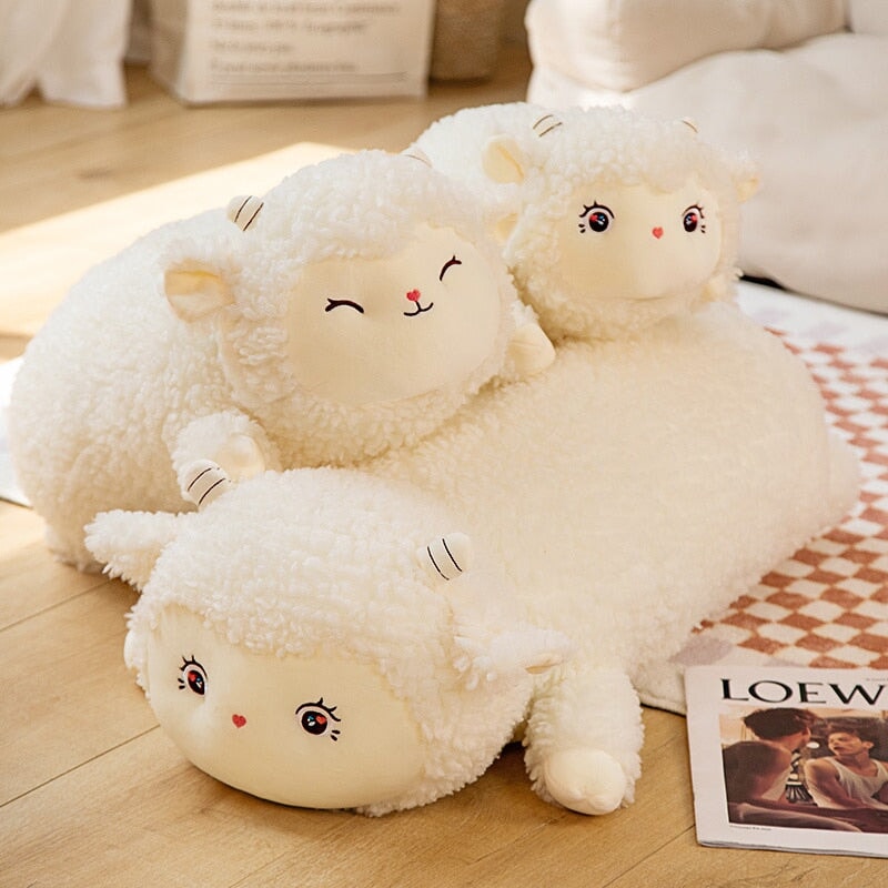 Sweet Fluffy Laying Lamb Snuggle Buddies-Kawaii Dream
