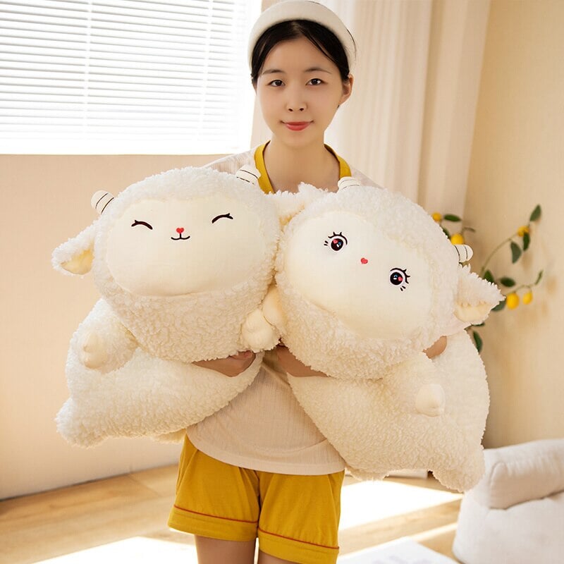Sweet Fluffy Laying Lamb Snuggle Buddies-Kawaii Dream