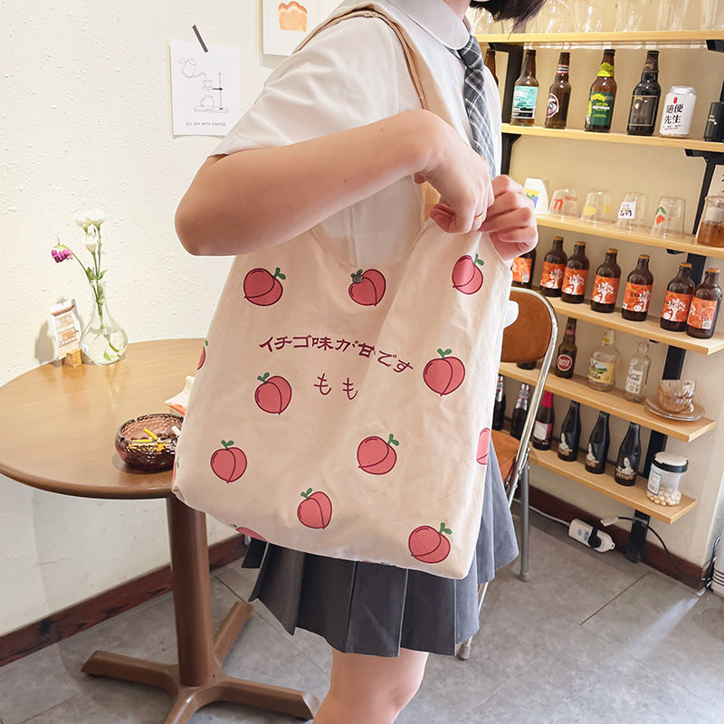 Sweet Peach Canvas Tote Bag-Kawaii Dream