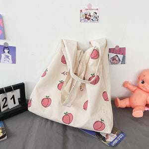 Sweet Peach Canvas Tote Bag-Kawaii Dream