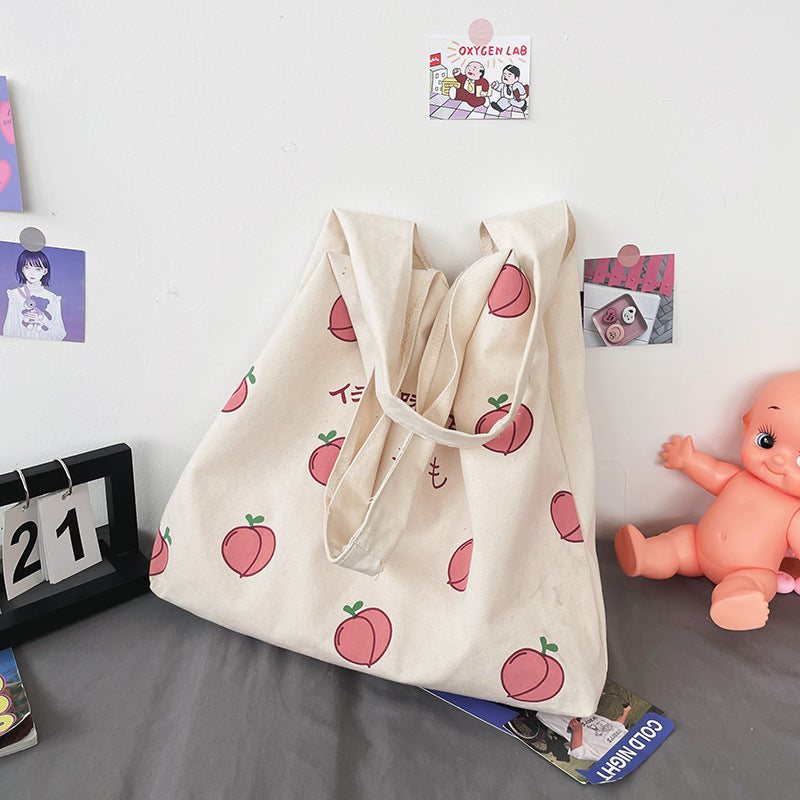 Sweet Peach Canvas Tote Bag-Kawaii Dream