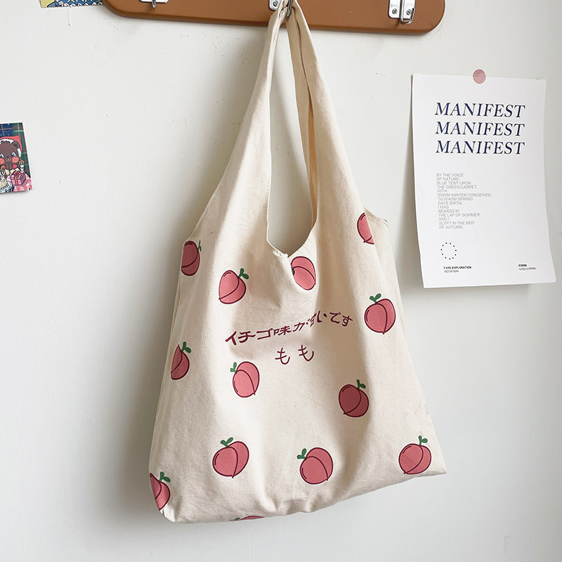 Sweet Peach Canvas Tote Bag-Kawaii Dream