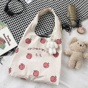 Sweet Peach Canvas Tote Bag-Kawaii Dream