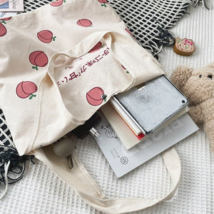Sweet Peach Canvas Tote Bag-Kawaii Dream
