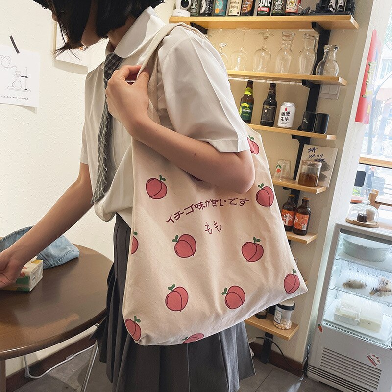 Sweet Peach Canvas Tote Bag-Kawaii Dream