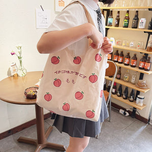 Sweet Peach Canvas Tote Bag-Kawaii Dream