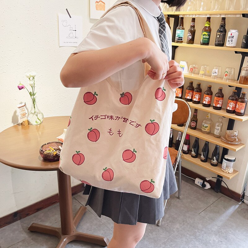 Sweet Peach Canvas Tote Bag-Kawaii Dream