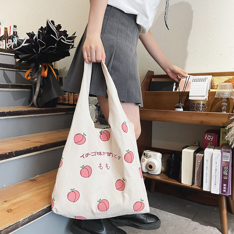 Sweet Peach Canvas Tote Bag-Kawaii Dream