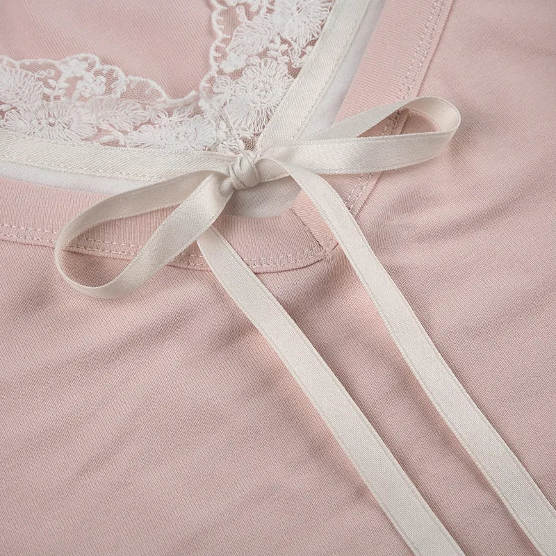 Sweet Pink Harajuku Style Slim-fit Laced Women's Top-Kawaii Dream