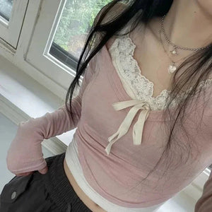 Sweet Pink Harajuku Style Slim-fit Laced Women's Top-Kawaii Dream