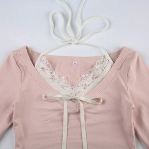 Sweet Pink Harajuku Style Slim-fit Laced Women's Top-Kawaii Dream