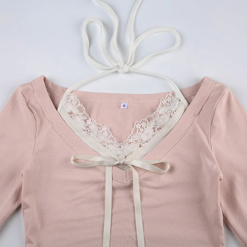 Sweet Pink Harajuku Style Slim-fit Laced Women's Top-Kawaii Dream
