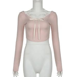 Sweet Pink Harajuku Style Slim-fit Laced Women's Top-Kawaii Dream