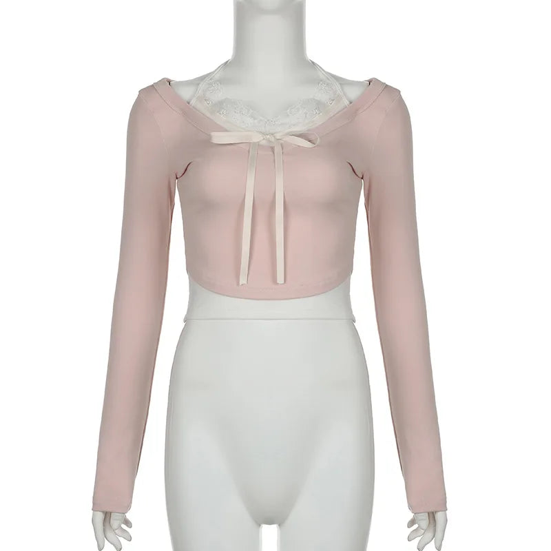Sweet Pink Harajuku Style Slim-fit Laced Women's Top-Kawaii Dream