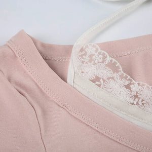 Sweet Pink Harajuku Style Slim-fit Laced Women's Top-Kawaii Dream