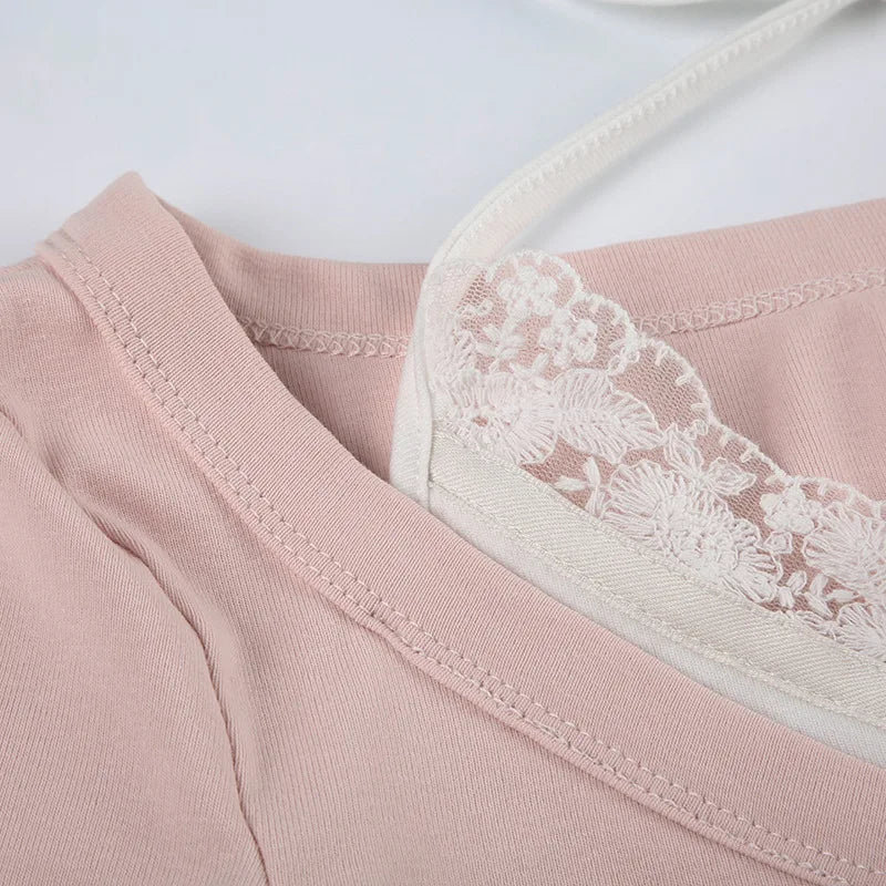 Sweet Pink Harajuku Style Slim-fit Laced Women's Top-Kawaii Dream