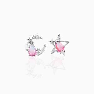 Teardrop Stars Moon Gold-Plated Stud Earrings-Kawaii Dream