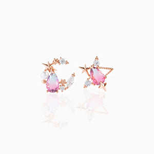 Teardrop Stars Moon Gold-Plated Stud Earrings-Kawaii Dream