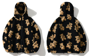 Teddy Bear Fleece Hooded Zip-up Jacket-Kawaii Dream