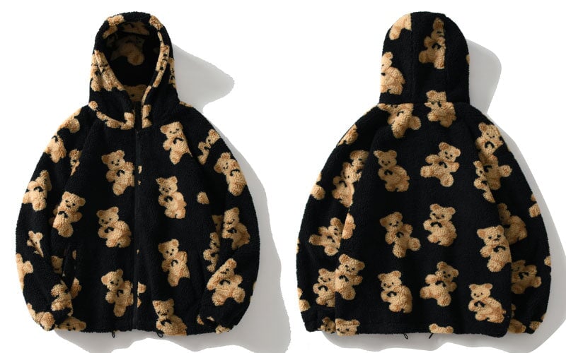 Teddy Bear Fleece Hooded Zip-up Jacket-Kawaii Dream