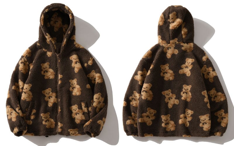 Teddy Bear Fleece Hooded Zip-up Jacket-Kawaii Dream