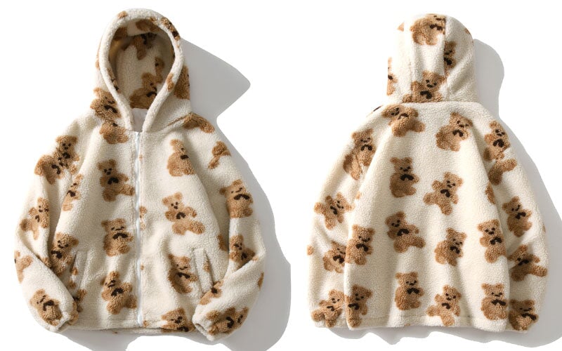 Teddy Bear Fleece Hooded Zip-up Jacket-Kawaii Dream