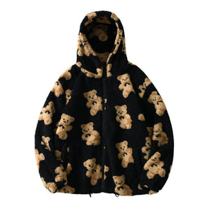 Teddy Bear Fleece Hooded Zip-up Jacket-Kawaii Dream