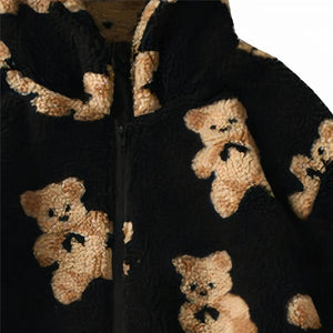 Teddy Bear Fleece Hooded Zip-up Jacket-Kawaii Dream
