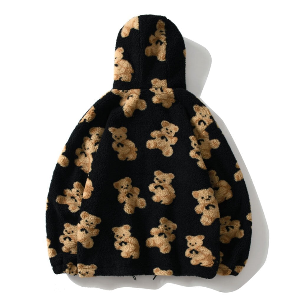 Teddy Bear Fleece Hooded Zip-up Jacket-Kawaii Dream