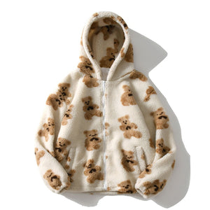Teddy Bear Fleece Hooded Zip-up Jacket-Kawaii Dream