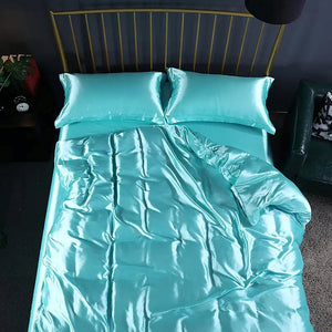 Turquoise Mulberry Silk Bedding Set-Kawaii Dream