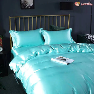 Turquoise Mulberry Silk Bedding Set-Kawaii Dream