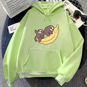 Two Baby Sloths Hugging Banana Unisex Hoodie-Kawaii Dream