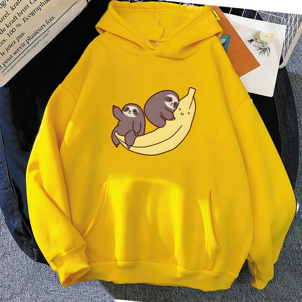 Two Baby Sloths Hugging Banana Unisex Hoodie-Kawaii Dream
