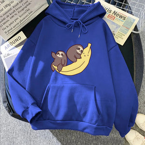 Two Baby Sloths Hugging Banana Unisex Hoodie-Kawaii Dream