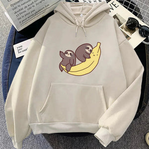 Two Baby Sloths Hugging Banana Unisex Hoodie-Kawaii Dream