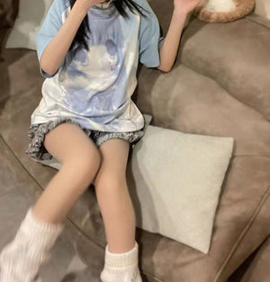 White Anime Washed Blue Girl Two-tone Women's Tee-Kawaii Dream