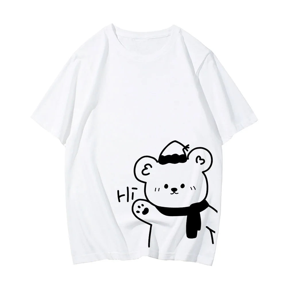 White Bear Outline 'Hi' Unisex Tee-Kawaii Dream