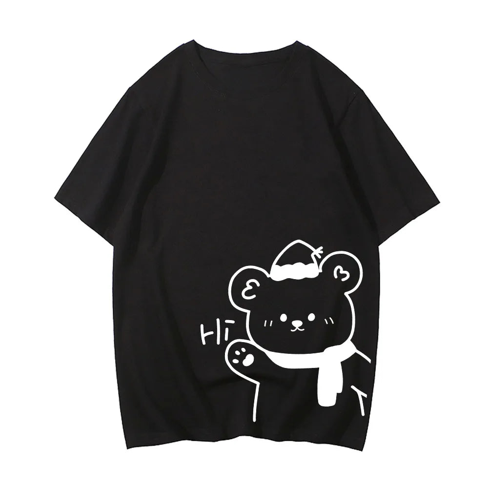 White Bear Outline 'Hi' Unisex Tee-Kawaii Dream