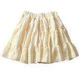 White Beige Ruffles Elastic High Waist Mini Skirt-Kawaii Dream