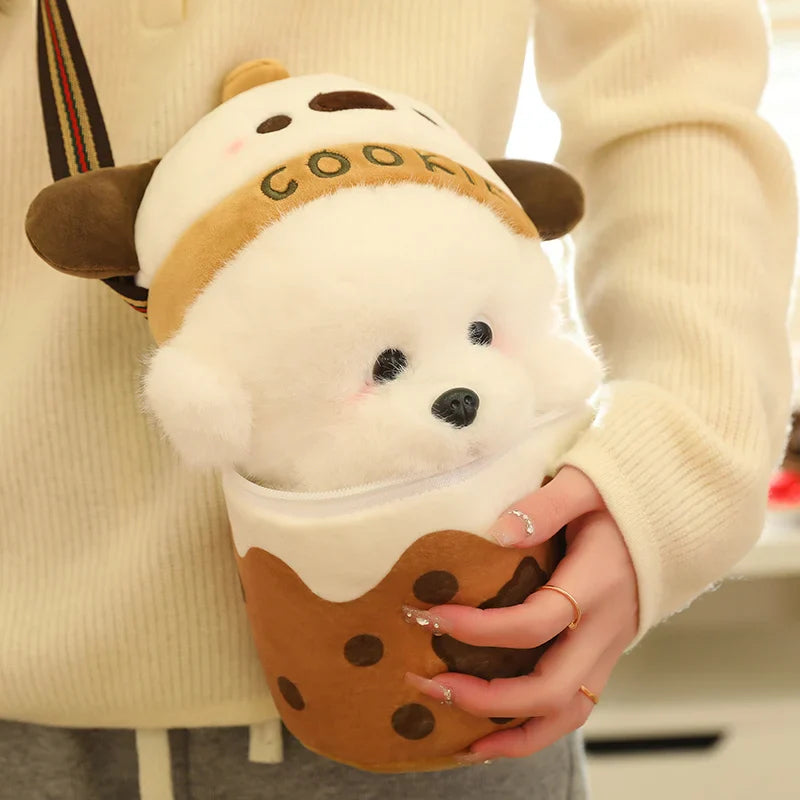 White Bichon Frisé Plushie Bubble Tea Cookie Bag-Kawaii Dream