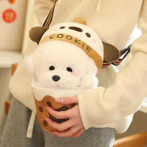 White Bichon Frisé Plushie Bubble Tea Cookie Bag-Kawaii Dream